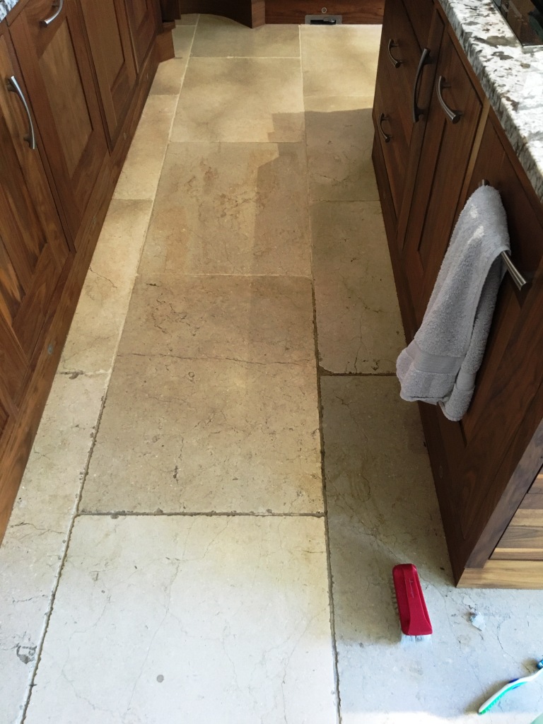 Tumbled Marble floor before cleaning in Hampton Middlesex