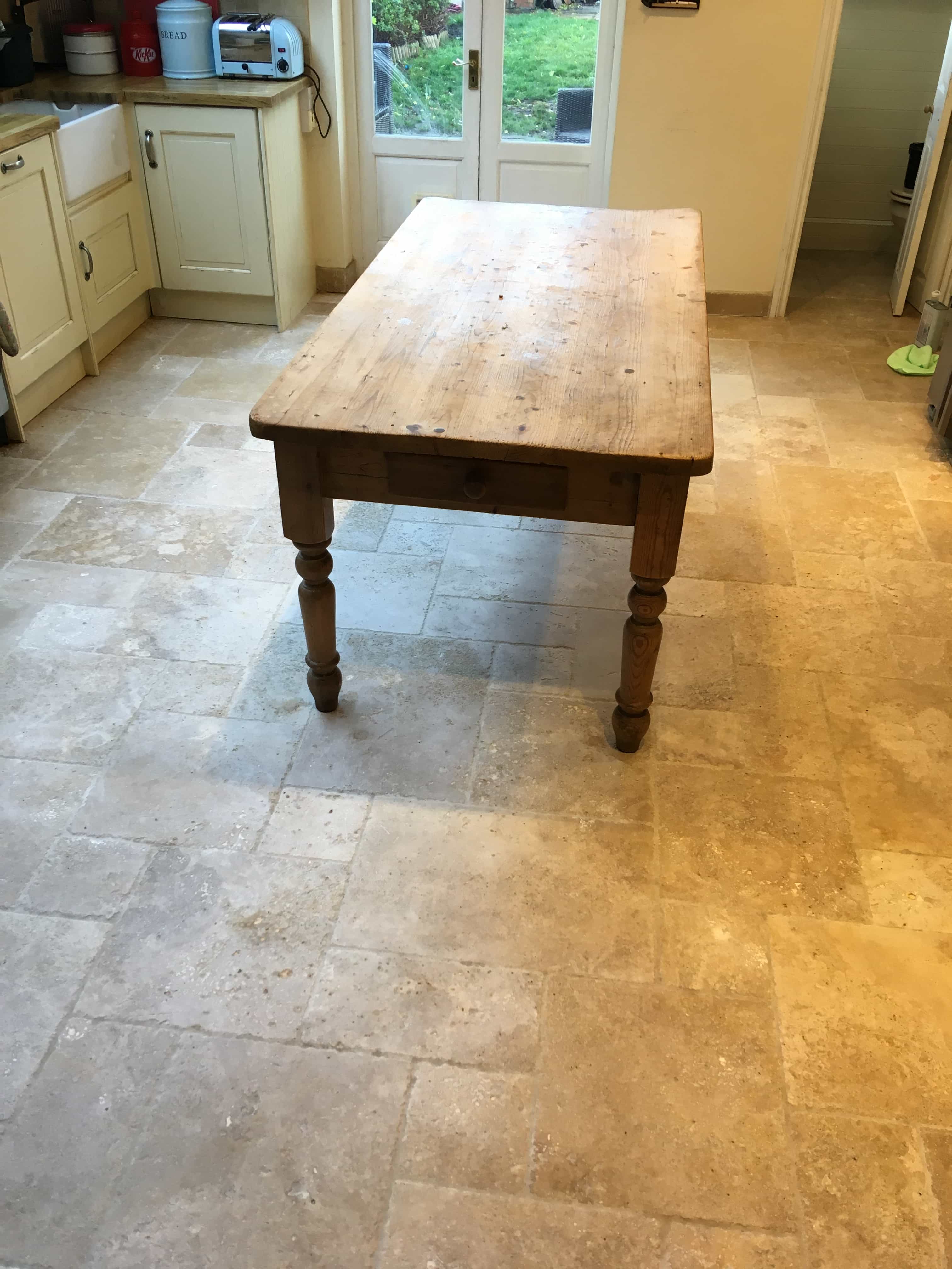 Travertine Tiled Kitchen Floor After Cleaning Shepperton
