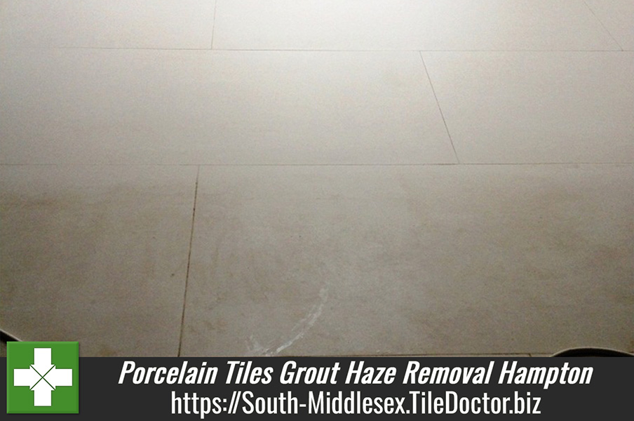 Removing Grout Haze from semi porous Porcelain Tiles in Hampton