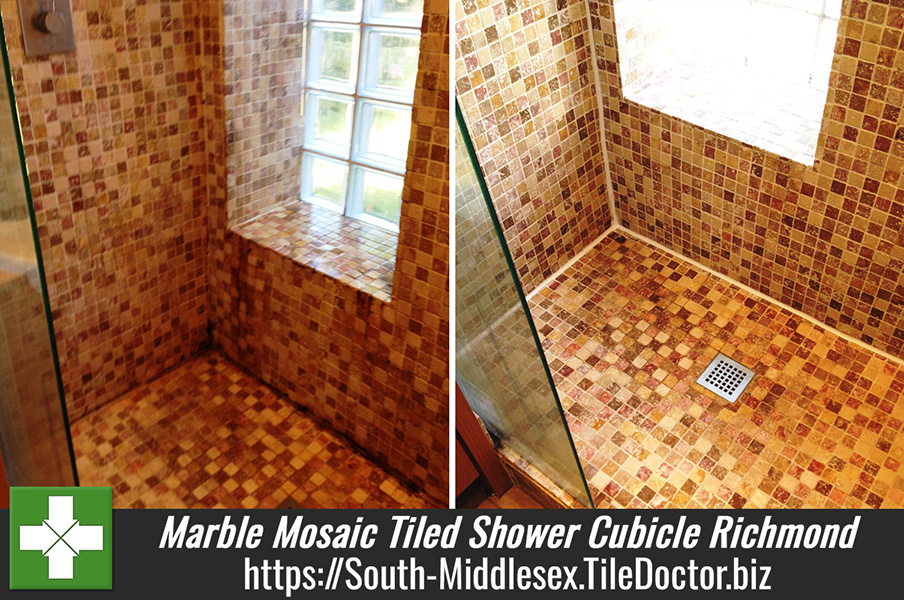 Marble Mosaic Tiled Shower Cubicle Refreshed in Richmond