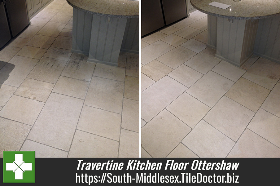 Travertine Kitchen Floor Cleaning in Ottershaw