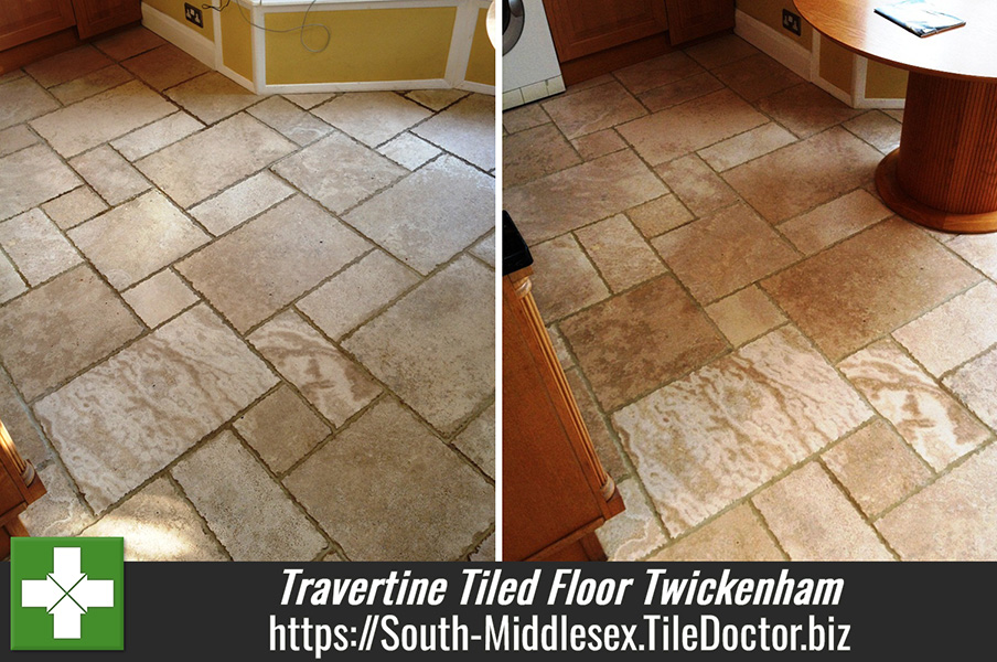 Tumbled Travertine Tiled Floor Maintained in Twickenham