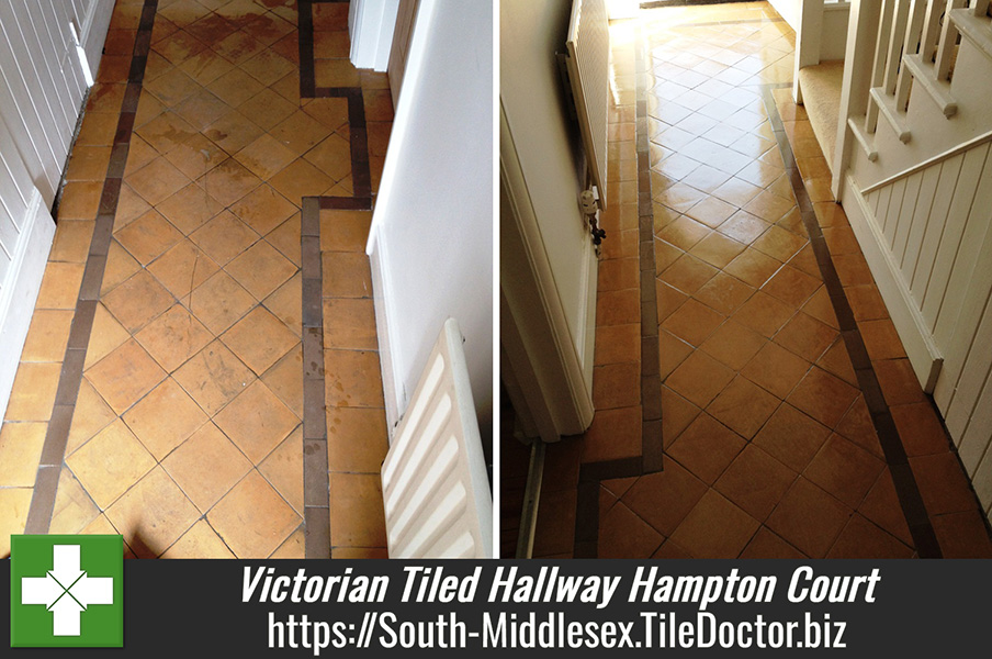 Victorian Tiled Hallway Floor Stripped and Sealed in Hampton Court