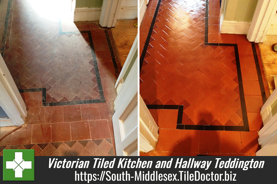 Victorian Tiled Kitchen and Hallway Floor Deep Cleaned in Teddington
