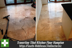 Polishing Travertine Tiled Kitchen Floor in Hampton