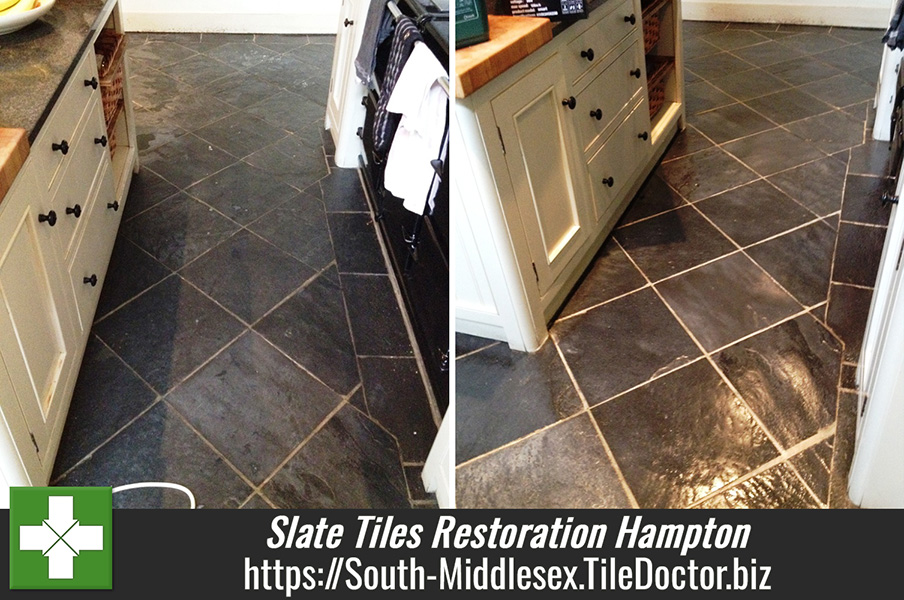 Slate Tiles Cleaned and Sealed to Restore Condition and Lustre in Hampton