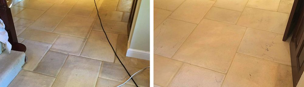 Unpolished Limestone Hallway Deep Cleaned in Twickenham