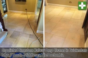 Limestone Tiled Hallway Floor Before After Cleaning Twickenham