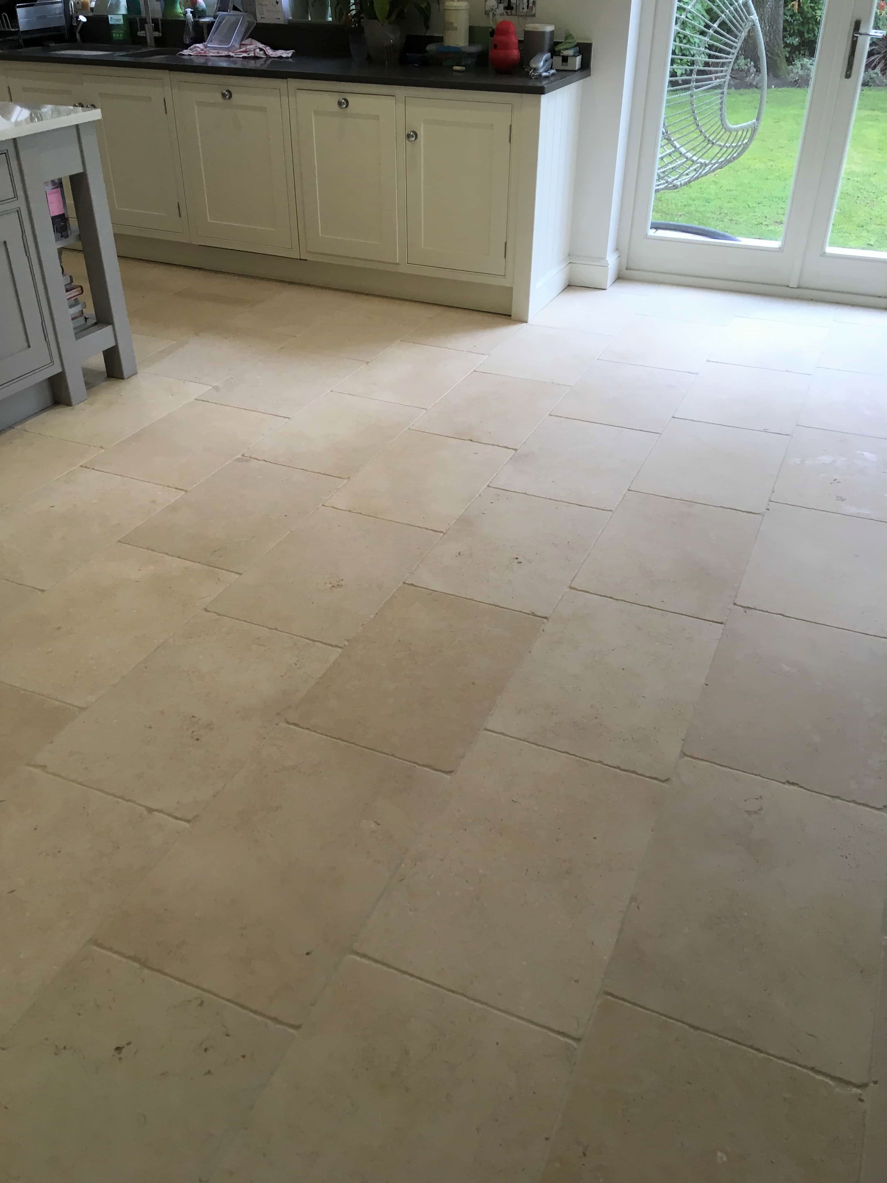 Limestone Kitchen Floor After Clean and Seal Shepperton