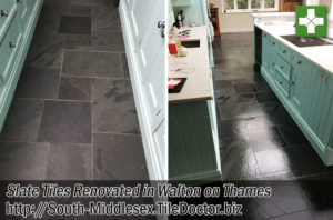 Slate Tiled Floor Before After Renovation Walton-on-Thames