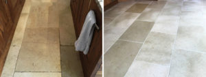 Tumbled Marble floor before after cleaning in Hampton Middlesex