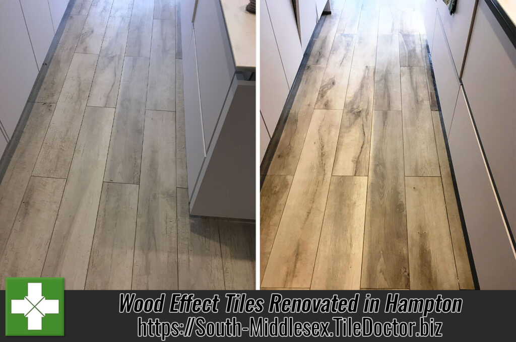 Wood Effect Porcelain Tiled Floor Before and After Grout Removal Hampton